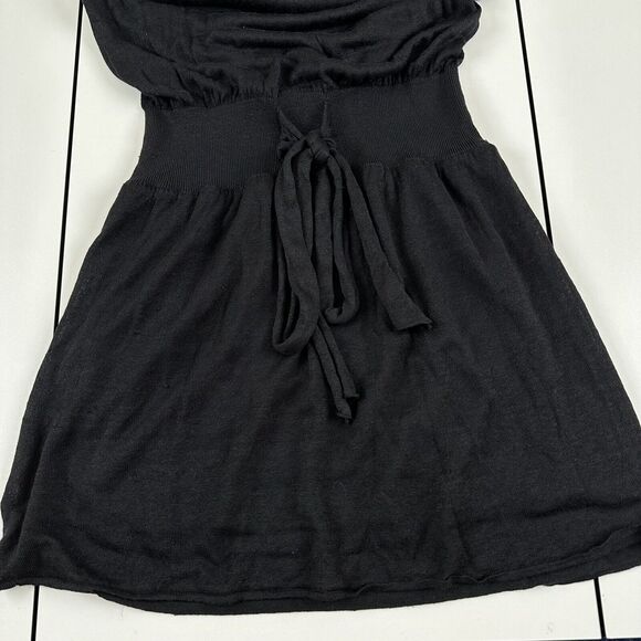 Sandro Black Linen Blend Knit Drawstring Waist V Neck Dress Womens Sz 1 US S - Picture 7 of 11